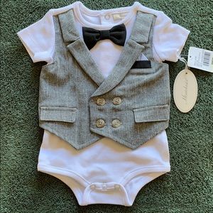 Miniclasix vested bow tie onesie w/ pocket square